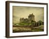 Eilean Donan Castle on a Cloudy Day. Low Tide. Scotland, Uk. Photo in Retro Style. Paper Texture.-A_nella-Framed Photographic Print