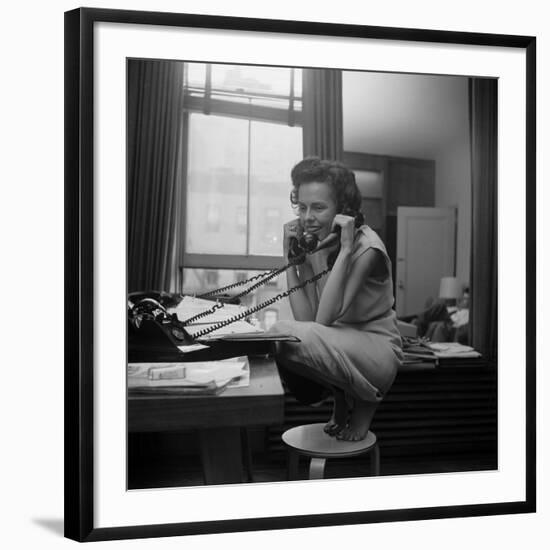 Eileen Ford, Co-Founder of the Ford Modeling Agency Taking Many Phone Calls, 1948-Nina Leen-Framed Photographic Print