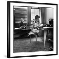 Eileen Ford Working the Phones at the Ford Modeling Agency, 1948-Nina Leen-Framed Photographic Print