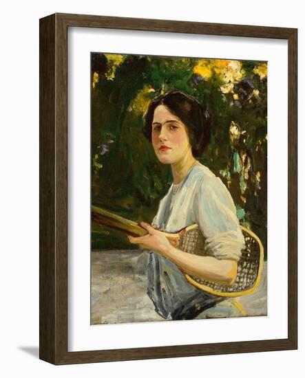 Eileen Lavery Holding a Tennis Racket, 1909 (Oil on Canvas)-John Lavery-Framed Giclee Print