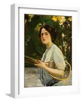 Eileen Lavery Holding a Tennis Racket, 1909 (Oil on Canvas)-John Lavery-Framed Giclee Print