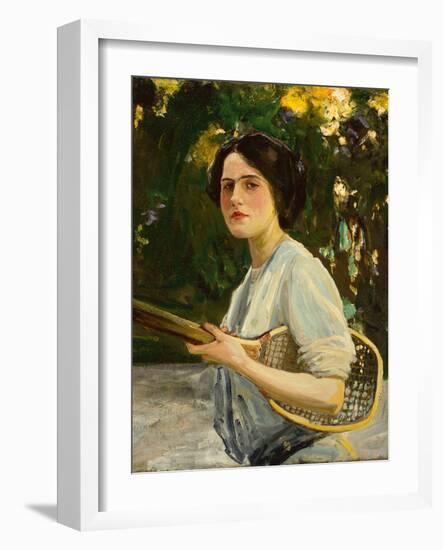 Eileen Lavery Holding a Tennis Racket, 1909 (Oil on Canvas)-John Lavery-Framed Giclee Print