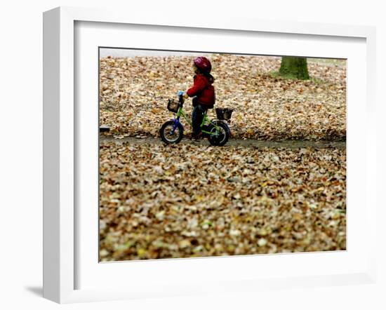 Ein Kind Radelt Am Dienstag, 8.November 2005, Zwischen Dem Herbstlaub-null-Framed Premium Photographic Print