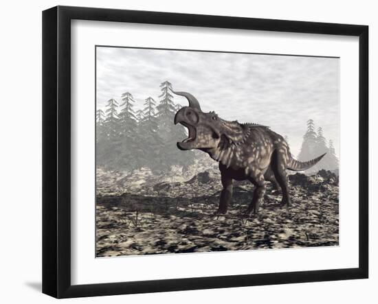 Einiosaurus Dinosaur Roaring in Nature-null-Framed Art Print