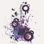 Vector Illustration of Electric Guitar with Watercolor Splash, Birds, Circles and Stars-Eireen Z-Laminated Art Print