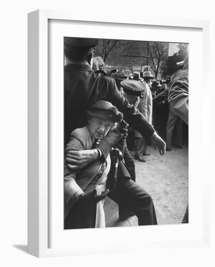 Eisenhower Presidential Campaign Old Lady Held Back by Police with Appearance by Mamie Eisenhower-Mark Kauffman-Framed Photographic Print
