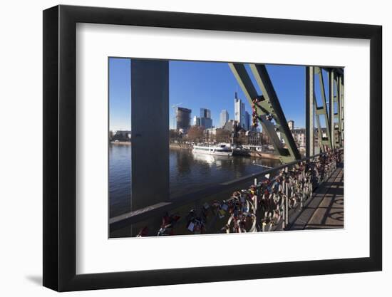 Eiserner Steg, iron footbridge with view to financial district, Frankfurt, Hesse, Germany, Europe-Markus Lange-Framed Photographic Print