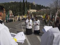 Palestinian Priests Heading the Palm Sunday Catholic Procession, Mount of Olives, Jerusalem, Israel-Eitan Simanor-Photographic Print
