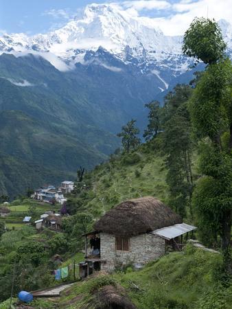 View of Southern Annapurna with Landruk Villge in Foreground, Pokhara, Annapurna Area, Nepal, Asia