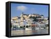 Eivissa or Ibiza Town and Harbour, Ibiza, Balearic Islands, Spain-Peter Adams-Framed Stretched Canvas