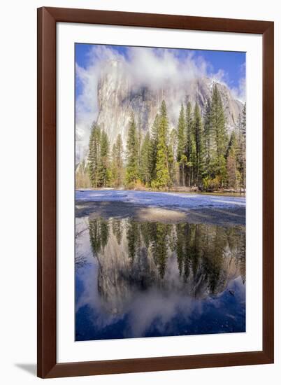 El Capitan seen from Cathedral Beach and Merced River. Yosemite National Park, California.-Tom Norring-Framed Photographic Print