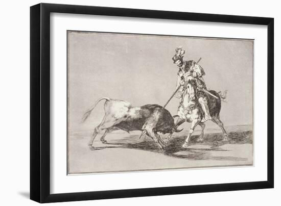 El Cid (C.1040-99) Spearing Another Bull, Plate 11 from La Tauromaquia, 1816-Francisco de Goya-Framed Giclee Print