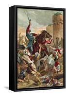 El Cid Threatening the City of Valencia-Spanish School-Framed Stretched Canvas