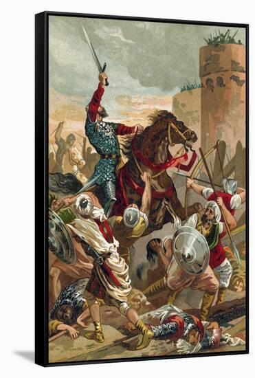 El Cid Threatening the City of Valencia-Spanish School-Framed Stretched Canvas