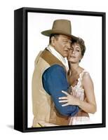 EL DORADO, 1967 directed by HOWARD HAWKS John Wayne and Charlene Holt (photo)-null-Framed Stretched Canvas