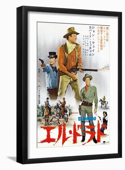 El Dorado, James Caan, John Wayne, Robert Mitchum, Japanese Poster Art, 1967-null-Framed Art Print