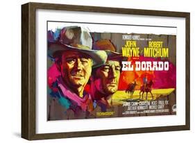 El Dorado, John Wayne, Robert Mitchum, Belgian Poster Art, 1967-null-Framed Art Print