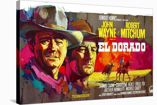 El Dorado, John Wayne, Robert Mitchum, Belgian Poster Art, 1967-null-Stretched Canvas