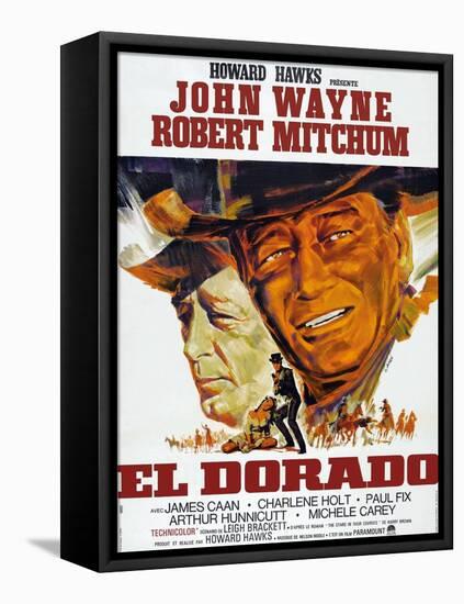 El Dorado, Robert Mitchum, John Wayne, French Poster Art, 1967-null-Framed Stretched Canvas