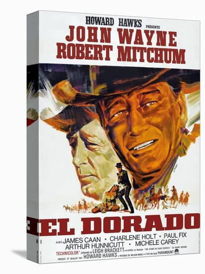 El Dorado, Robert Mitchum, John Wayne, French Poster Art, 1967-null-Stretched Canvas