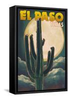 El Paso, Texas - Cactus and Full Moon-Lantern Press-Framed Stretched Canvas