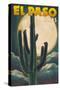 El Paso, Texas - Cactus and Full Moon-Lantern Press-Stretched Canvas