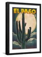 El Paso, Texas - Cactus and Full Moon-Lantern Press-Framed Art Print