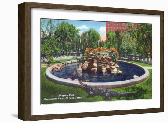 El Paso, Texas - San Jacinto Plaza, View of the Alligator Pool, c.1940-Lantern Press-Framed Art Print