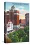El Paso, Texas - San Jacinto Plaza, Views of Kress and Mills Buildings, Hilton Hotel, c.1940-Lantern Press-Stretched Canvas