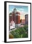 El Paso, Texas - San Jacinto Plaza, Views of Kress and Mills Buildings, Hilton Hotel, c.1940-Lantern Press-Framed Art Print