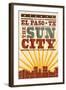 El Paso, Texas - Skyline and Sunburst Screenprint Style-Lantern Press-Framed Art Print