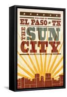 El Paso, Texas - Skyline and Sunburst Screenprint Style-Lantern Press-Framed Stretched Canvas