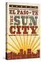 El Paso, Texas - Skyline and Sunburst Screenprint Style-Lantern Press-Stretched Canvas