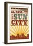 El Paso, Texas - Skyline and Sunburst Screenprint Style-Lantern Press-Framed Art Print