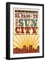 El Paso, Texas - Skyline and Sunburst Screenprint Style-Lantern Press-Framed Art Print