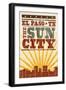 El Paso, Texas - Skyline and Sunburst Screenprint Style-Lantern Press-Framed Art Print