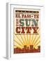 El Paso, Texas - Skyline and Sunburst Screenprint Style-Lantern Press-Framed Art Print