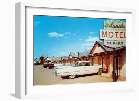 El Rancho Vintage Motel, Cadillac with Fins-null-Framed Art Print