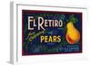 El Retiro Pear Crate Label - San Jose, CA-Lantern Press-Framed Art Print
