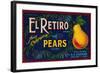 El Retiro Pear Crate Label - San Jose, CA-Lantern Press-Framed Art Print