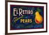 El Retiro Pear Crate Label - San Jose, CA-Lantern Press-Framed Art Print
