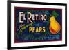 El Retiro Pear Crate Label - San Jose, CA-Lantern Press-Framed Art Print