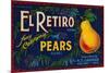 El Retiro Pear Crate Label - San Jose, CA-Lantern Press-Mounted Art Print