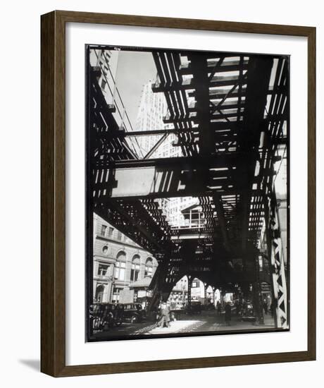 El' Second and Third Avenue Lines, Hanover Square and Pearl Street, Manhattan-Berenice Abbott-Framed Giclee Print