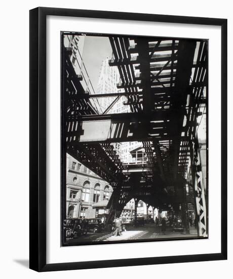 El' Second and Third Avenue Lines, Hanover Square and Pearl Street, Manhattan-Berenice Abbott-Framed Giclee Print