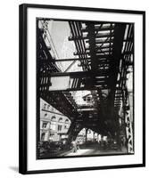 El' Second and Third Avenue Lines, Hanover Square and Pearl Street, Manhattan-Berenice Abbott-Framed Giclee Print