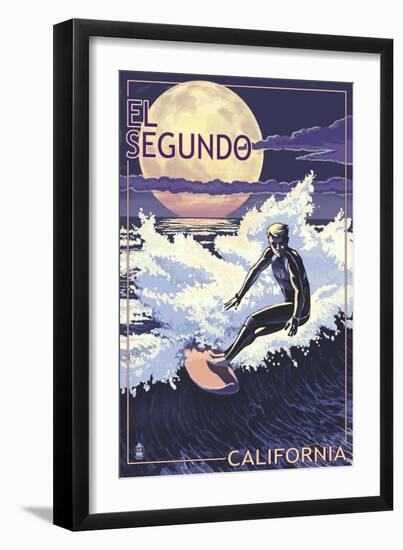 El Segundo, California - Night Surfer-Lantern Press-Framed Art Print