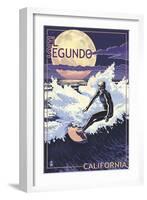 El Segundo, California - Night Surfer-Lantern Press-Framed Art Print
