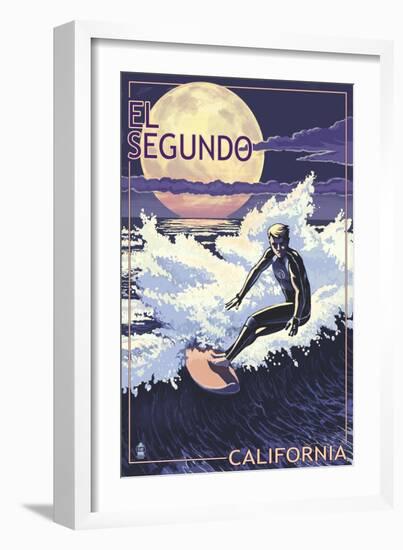 El Segundo, California - Night Surfer-Lantern Press-Framed Art Print