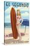 El Segundo, California - Surfer Pinup Girl-Lantern Press-Stretched Canvas